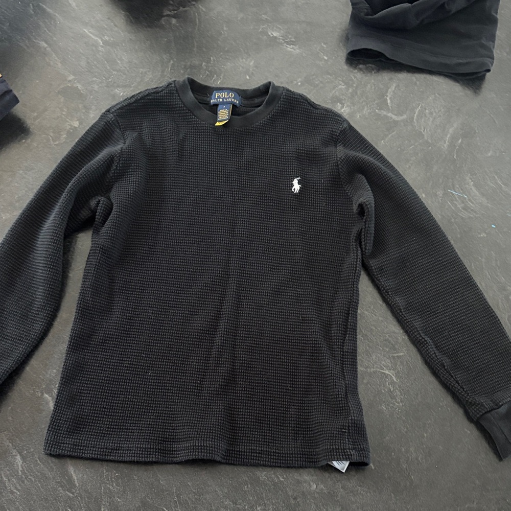 Polo by Ralph Lauren Black Waffle Knit Crewneck with White Pony